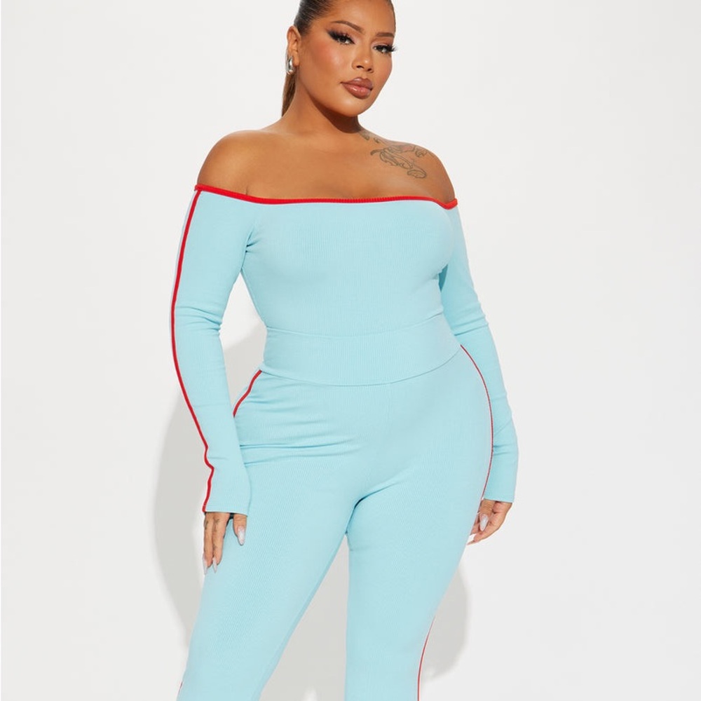🆕 Fashion Nova Tyla Snatched Bodysuit/Pants Turquoise/Red 2-Piece Combo 2X